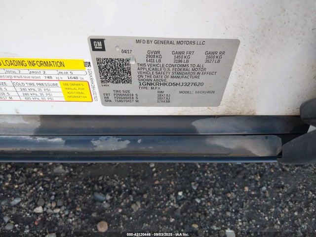 1GNKRHKD5HJ327620 Chevrolet llt - sidi: spark ignited direct injection, alum, 60 degrees