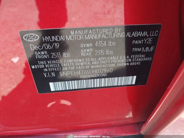 5NPEH4J26LH012960 Hyundai t-gdi gamma ii