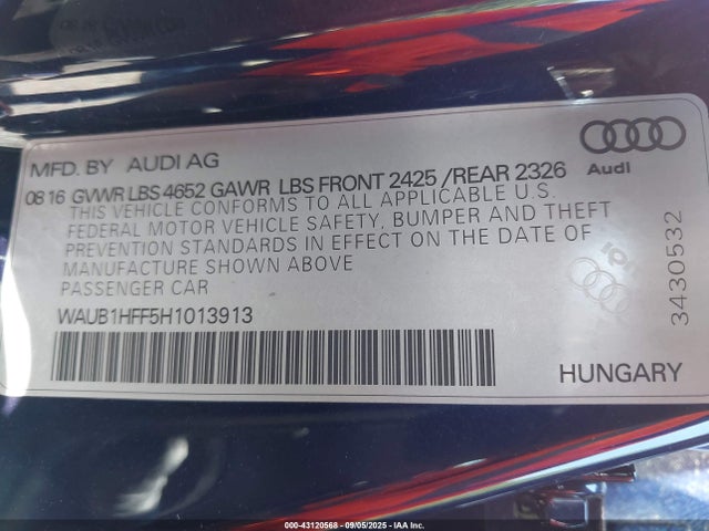 2017 AUDI S3 WAUB1HFF5H1013913 Photo 8