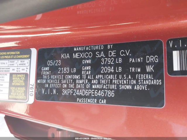 3KPF24AD6PE646786 KIA mpi nu