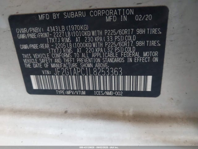 JF2GTAPC1L8253363 Subaru 2020
