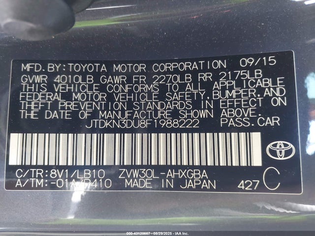 JTDKN3DU8F1988222 Toyota 2zr-fxe+3jm