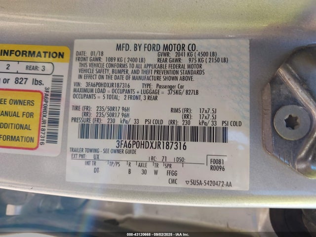 3FA6P0HDXJR187316 Ford 2018