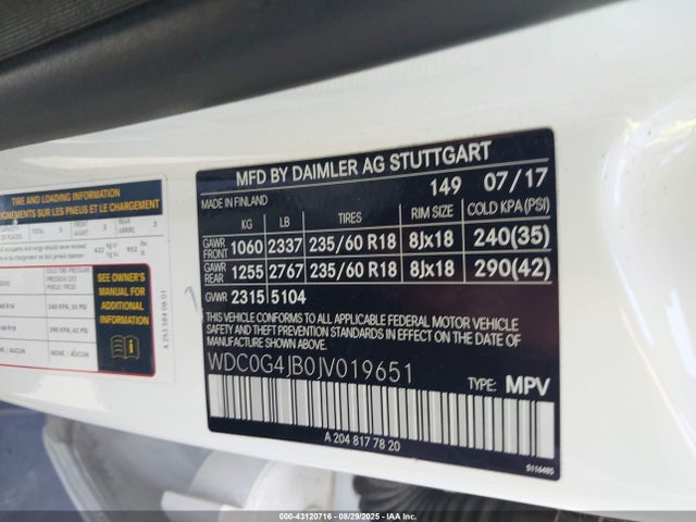 WDC0G4JB0JV019651 Mercedes-Benz m274