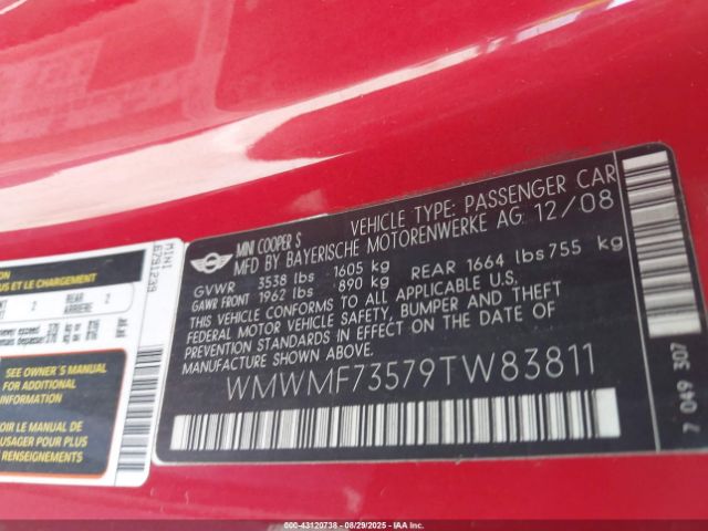 2009 MINI COOPER S WMWMF73579TW83811 Photo 8