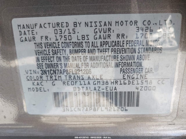 Nissan 2015 2015 3N1CN7AP8FL921206 Image 9