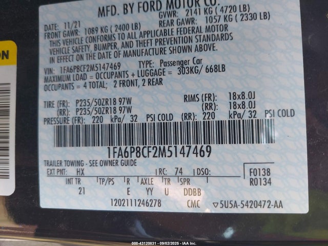 Ford tivct 2021 1FA6P8CF2M5147469 Image 9
