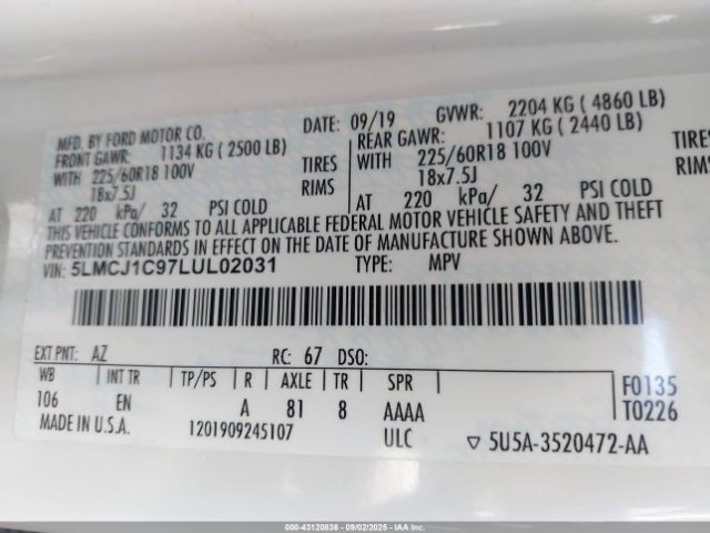 2020 LINCOLN CORSAIR 5LMCJ1C97LUL02031 Photo 8