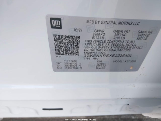 1GKENKRSXSJ226491 GMC lk0