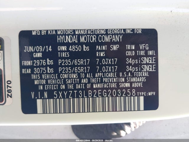 5XYZT3LB2EG203258 Hyundai gdi theta