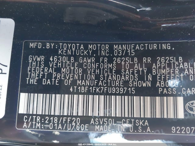 Toyota 2ar-fe 2015 4T1BF1FK7FU939715 Image 9