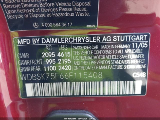 2006 MERCEDES-BENZ SL 500 WDBSK75F66F115408 Photo 8