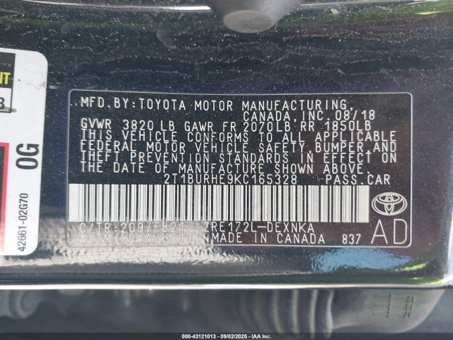 2T1BURHE9KC165328 Toyota 2zr-fe