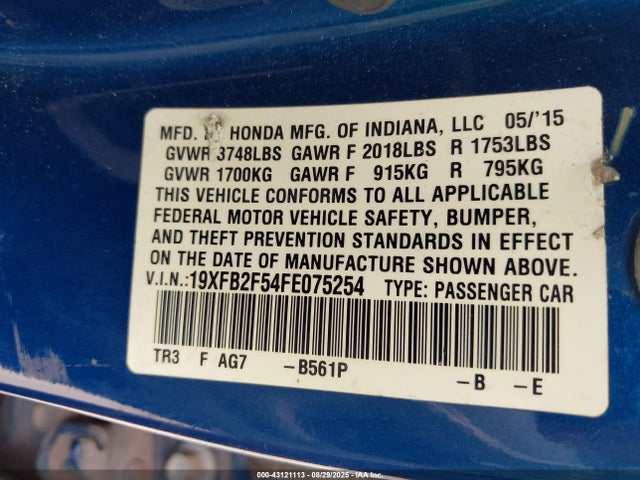 Honda r18z1 2015 19XFB2F54FE075254 Image 9