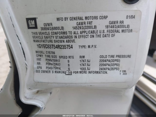 2004 CADILLAC ESCALADE 1GYEC63T54R235754 Photo 8