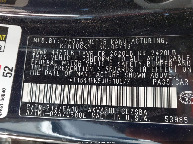 4T1B11HK5JU610077 Toyota a25a-fks