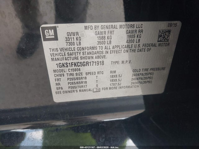 1GKS1FKC5GR171918 GMC l83 - sidi, vvt, afm, e85 max, aluminum