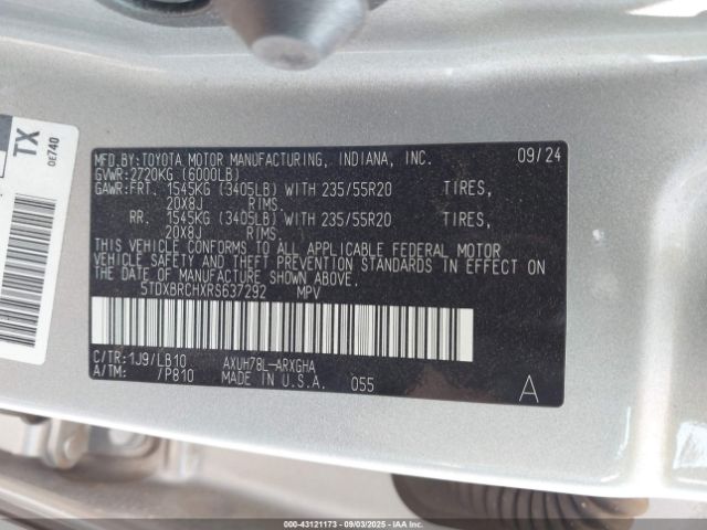 2024 TOYOTA HIGHLANDER HYBRID 5TDXBRCHXRS637292 Photo 8