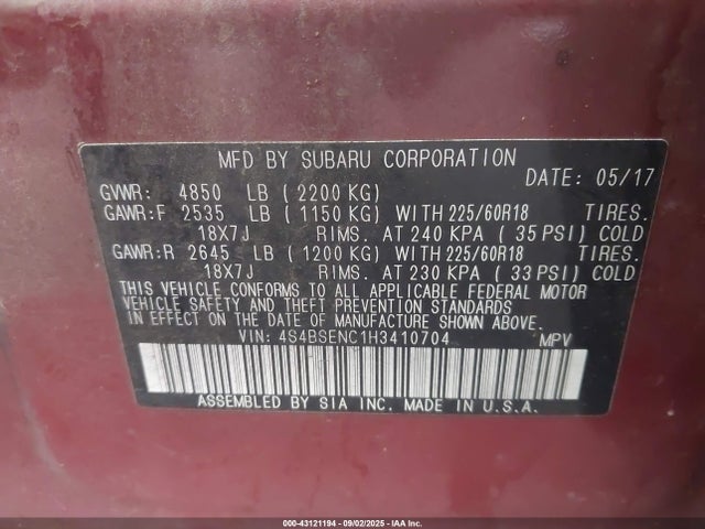 4S4BSENC1H3410704 Subaru u4
