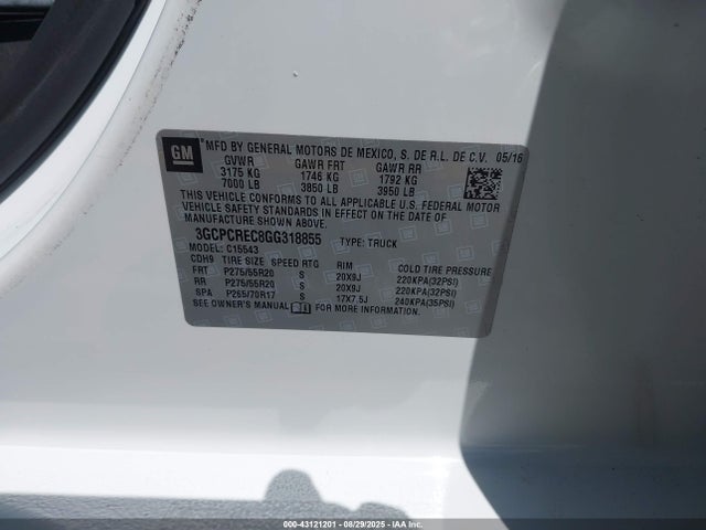 3GCPCREC8GG318855 Chevrolet l83 - sidi, vvt, afm, e85 max, aluminum