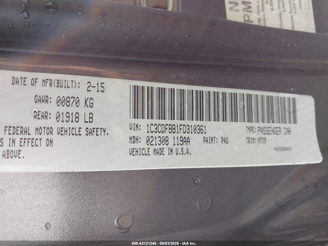 Dodge 2015 2015 1C3CDFBB1FD310361 Image 9