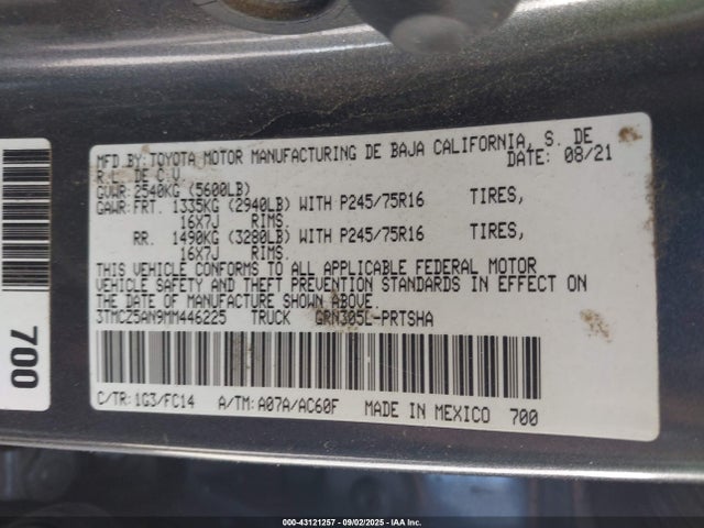 3TMCZ5AN9MM446225 Toyota 2gr-fks