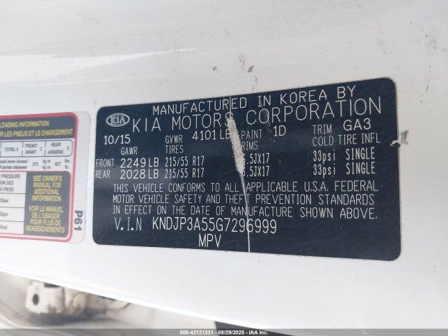 KNDJP3A55G7296999 KIA dohc gdi nu
