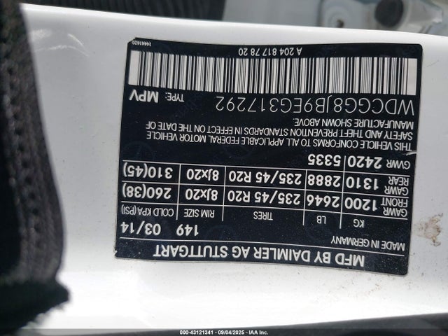 WDCGG8JB9EG317292 Mercedes-Benz 2014