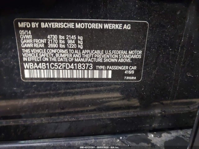 2015 Bmw 435i Gran Coupe მანქანა იყიდება აუქციონზე, vin: WBA4B1C52FD418373, აუქციონის ნომერი: 43121351