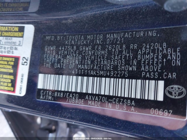 4T1T11AK5MU492275 Toyota a25a-fks