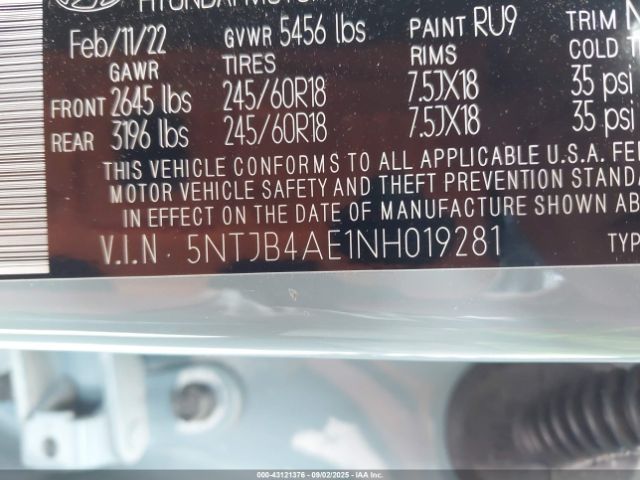 2022 HYUNDAI SANTA CRUZ 5NTJB4AE1NH019281 Photo 8