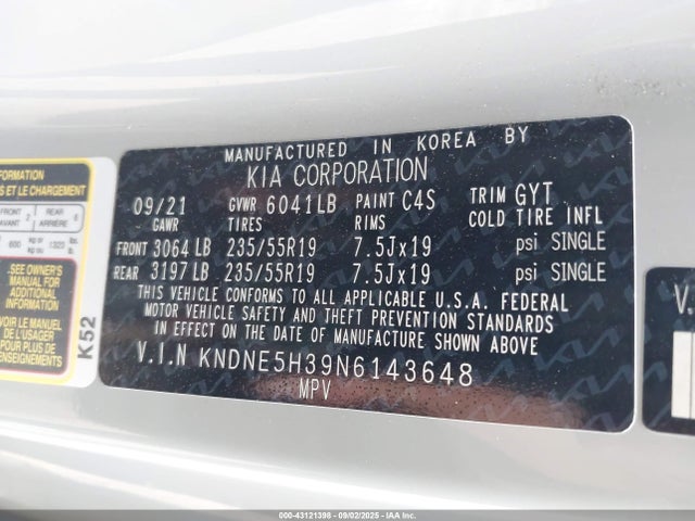 KNDNE5H39N6143648 KIA gdi lamda iii