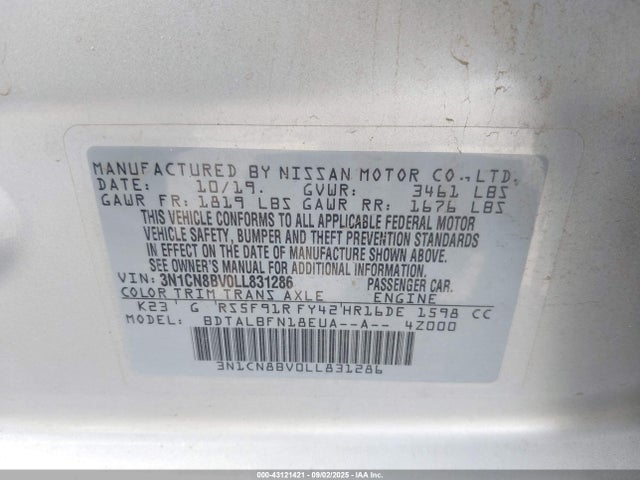 3N1CN8BV0LL831286 Nissan 2020