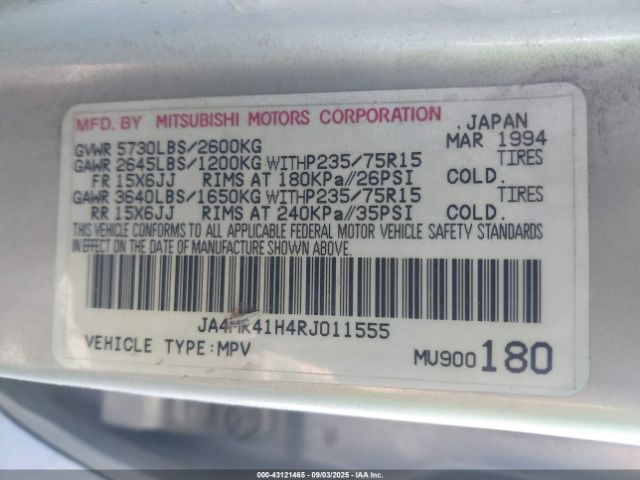 1994 MITSUBISHI MONTERO JA4MR41H4RJ011555 Photo 8