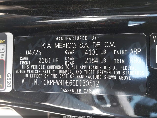 3KPFW4DE6SE130512 KIA mpi nu pe