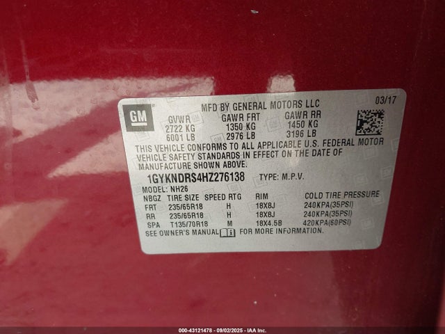 2017 CADILLAC XT5 1GYKNDRS4HZ276138 Photo 8