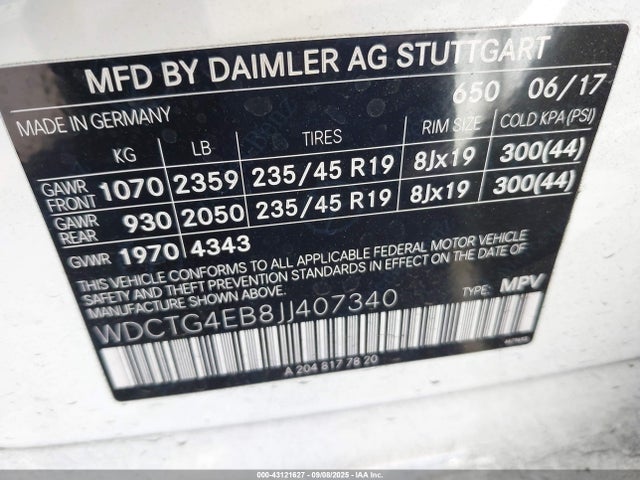 WDCTG4EB8JJ407340 Mercedes-Benz m270