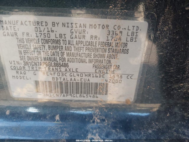 3N1CN7AP9GL865486 Nissan Versa