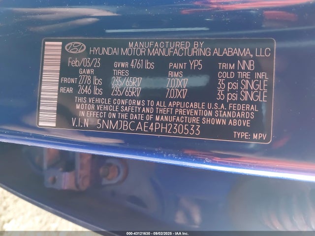 Hyundai gdi theta iii 2023 5NMJBCAE4PH230533 Image 9