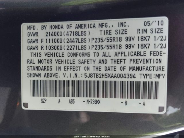 2010 ACURA RDX 5J8TB2H5XAA004394 Photo 8