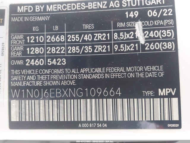W1N0J6EBXNG109664 Mercedes-Benz m276