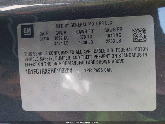 1G1FC1RX5H0103264 Chevrolet ltg - sidi: spark ignited direct injection, vvt: variable valve timing, alum dohc, dcvcp turbo, e0-e100, alum