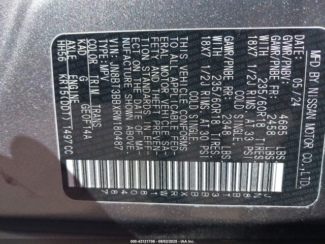JN8BT3BBXRW180487 Nissan Rogue