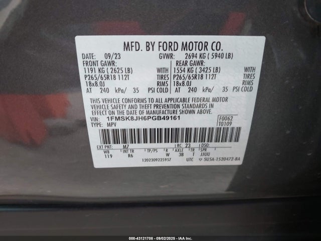 Ford ti-vct 2023 1FMSK8JH6PGB49161 Image 9