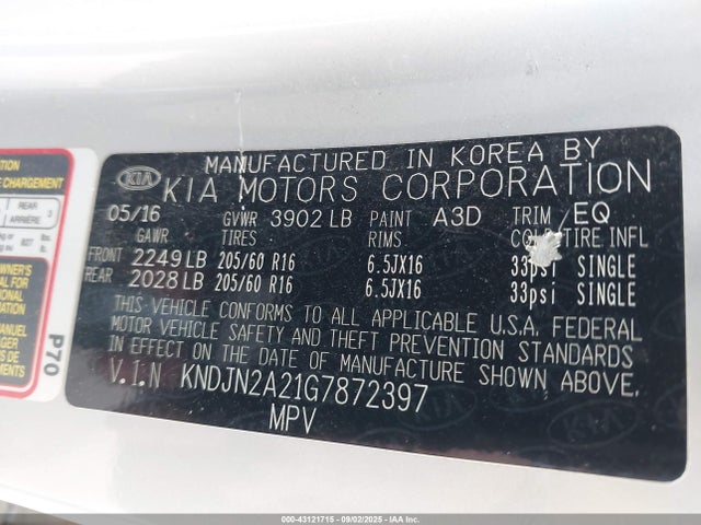 KNDJN2A21G7872397 KIA gdi gamma