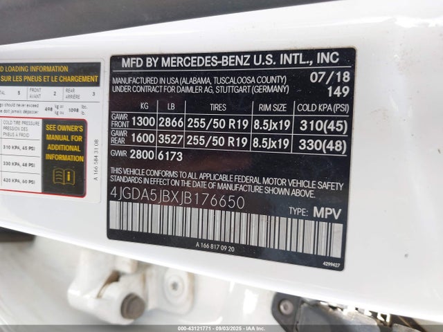 Mercedes-Benz m276 2018 4JGDA5JBXJB176650 Image 9