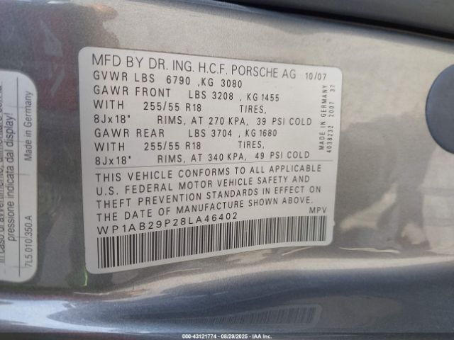 2008 PORSCHE CAYENNE WP1AB29P28LA46402 Photo 8