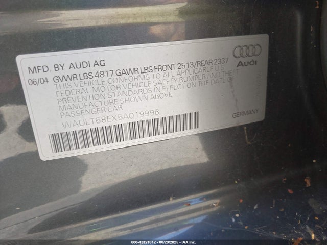 2005 AUDI A4 WAULT68EX5A019998 Photo 8