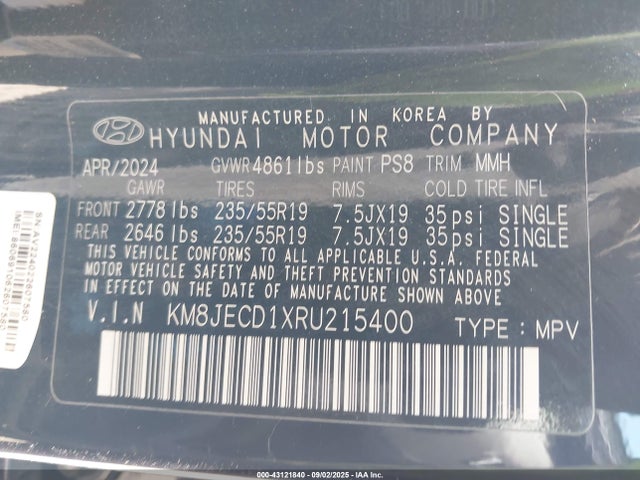 KM8JECD1XRU215400 Hyundai t-gdi gamma ii
