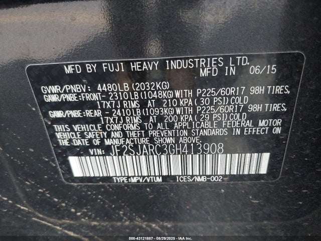 JF2SJARC3GH413908 Subaru naturally aspirated u5